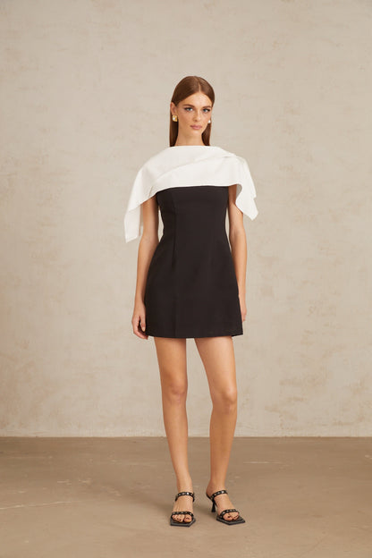 Constance Black A-Line Mini Dress with Cape Detail