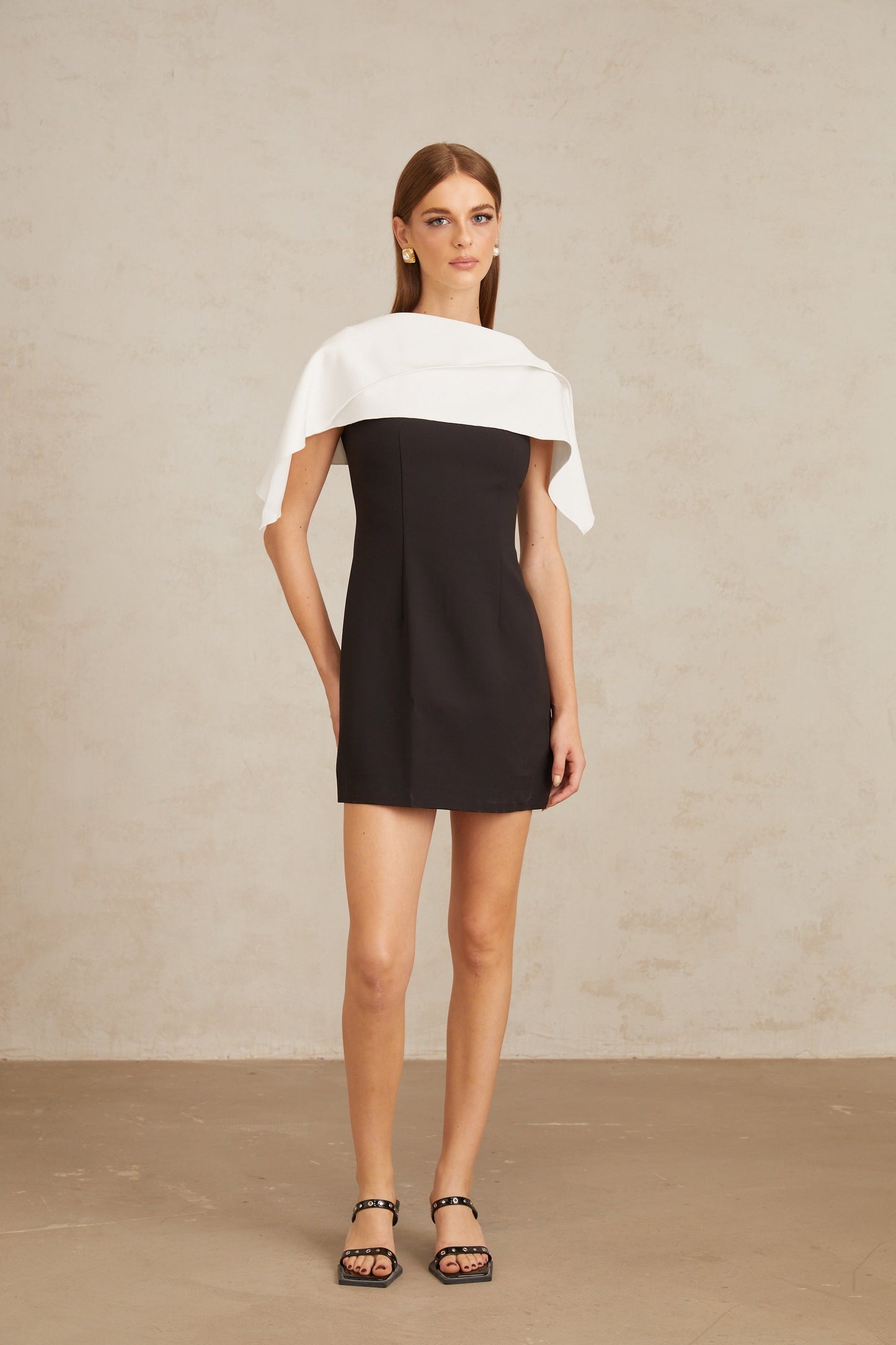 Constance Black A-Line Mini Dress with Cape Detail