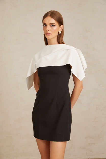 Constance Black A-Line Mini Dress with Cape Detail