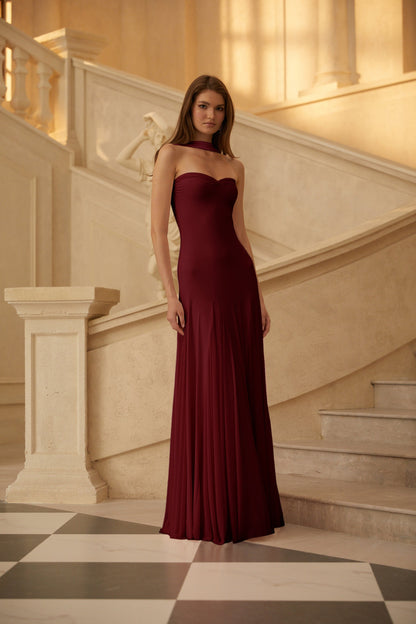 Rêverie Wine Red Sweetheart Neck Maxi Dress