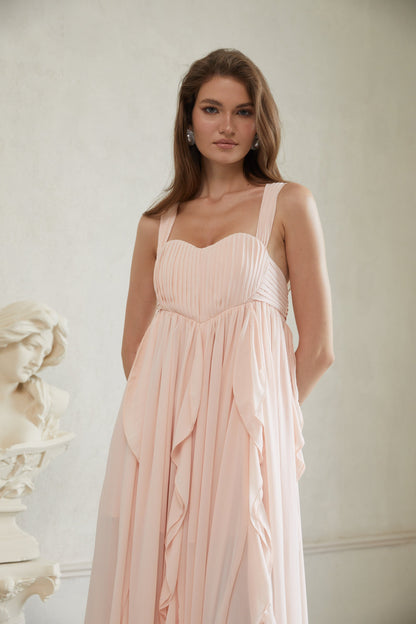 Eos Pink Ruffled Chiffon Maxi Dress
