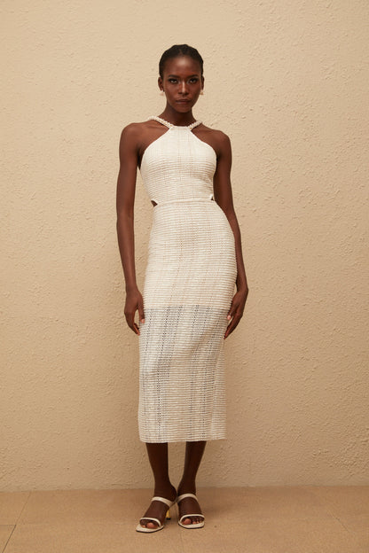 Eulalie Off White Guipure Lace Corset Midi Dress