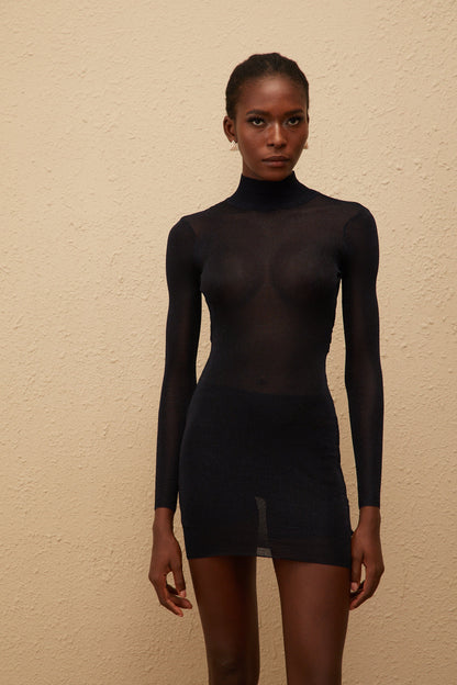 Eudoxia Dark Blue Open Back Knit Mini Dress