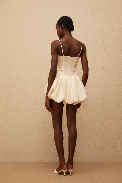 Melanie Neutral 3D Petal Bubble Mini Dress