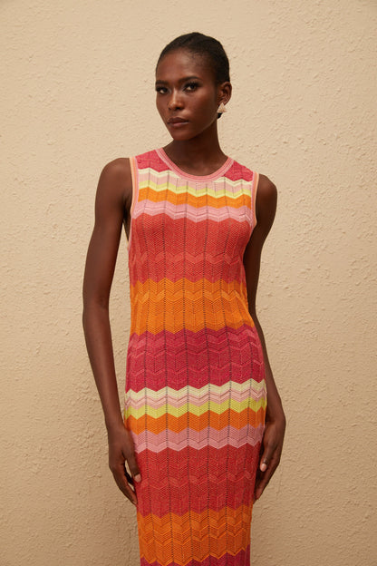 Nadège Coral Pink Wavy Knit Maxi Dress
