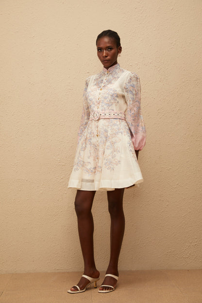 Fabienne Neutral Floral Print Mini Dress