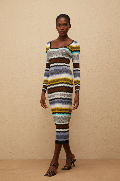 Frédérique Lilac Zigzag Woven Knit Midi Dress