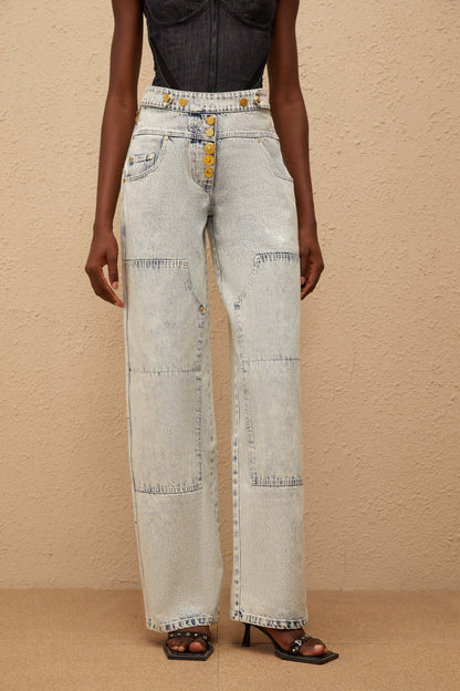Giulia Light Blue Patchwork Cargo Jeans