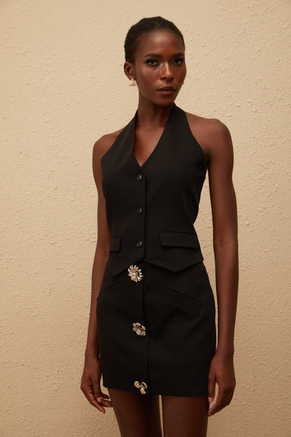 Marina Black Halterneck Waistcoat