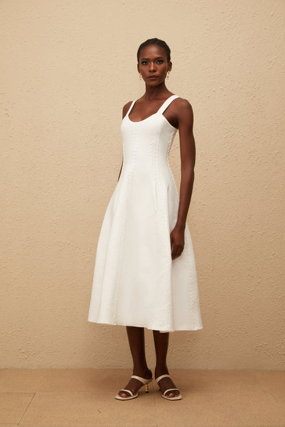 Nadège White Braided Knit Midi Dress