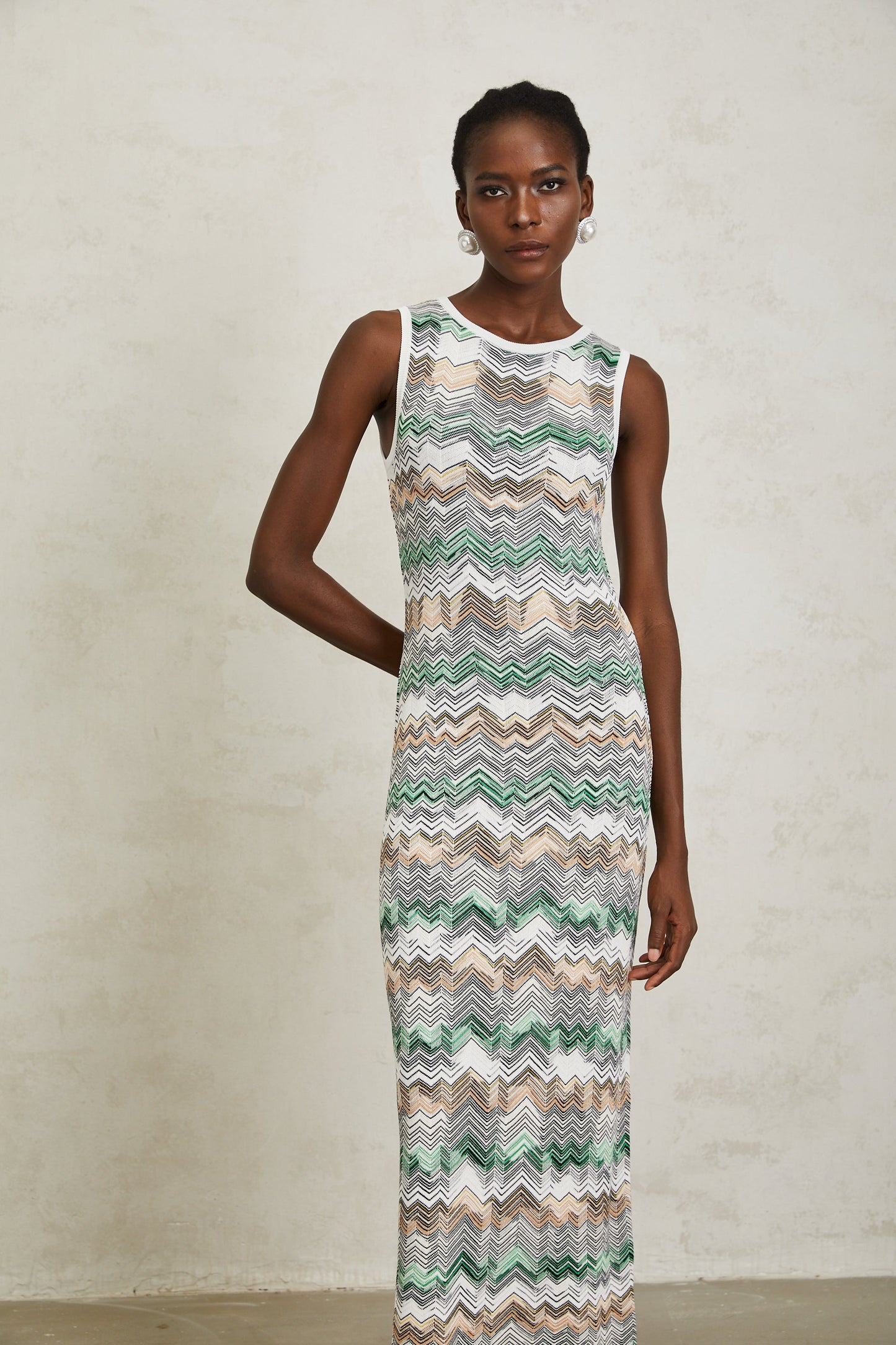 Manon Green Zigzag Woven Knit Maxi Dress