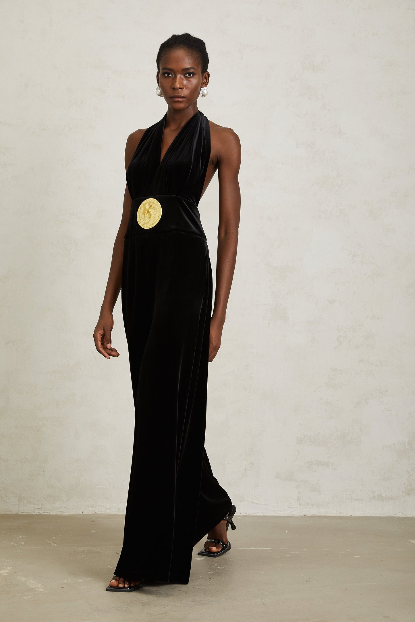 Valentine Black Halterneck Velvet Jumpsuit