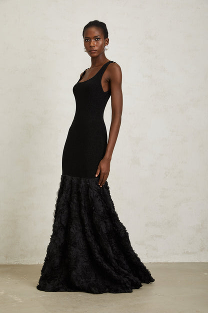 Gemma Black 3D Petal Panel Mermaid Maxi Dress