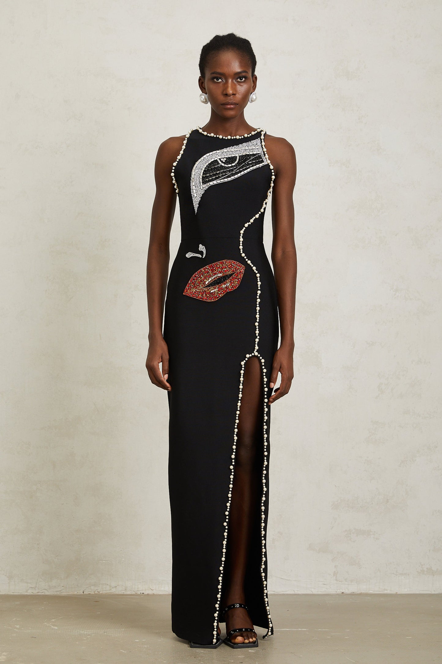 Carla Black Motif Embellished Maxi Dress
