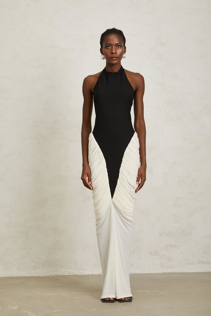Jade Black Ruched Halterneck Maxi Bodycon Dress
