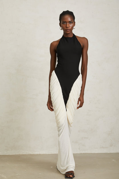 Jade Black Ruched Halterneck Maxi Bodycon Dress