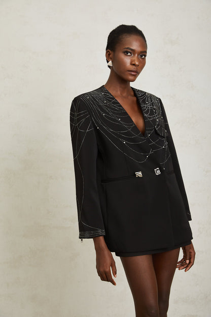 Nolwenn Black Web Pattern Rhinestone Blazer
