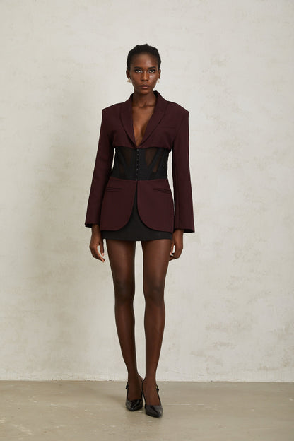 Noémie Burgundy Corset Panelled Blazer