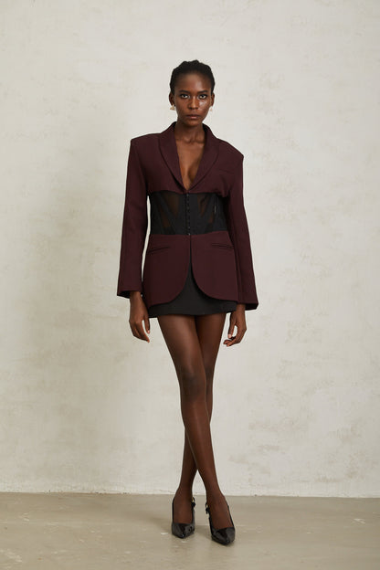 Noémie Burgundy Corset Panelled Blazer