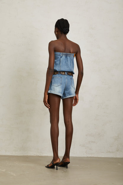Marta Blue Faded Effect Denim Playsuit