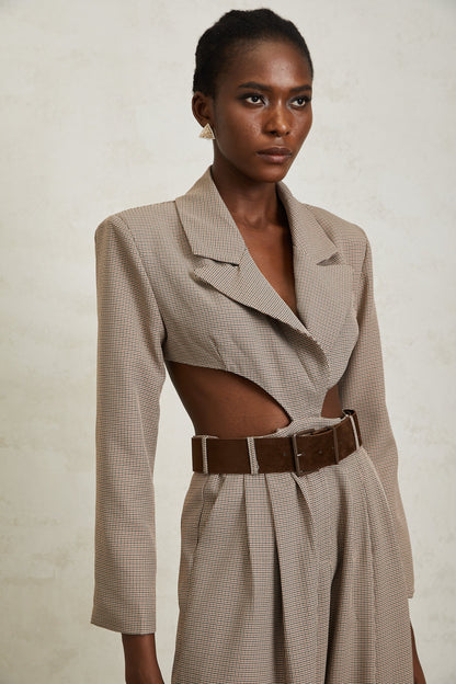 Cayetana Khaki Cut Out Houndstooth Jumpsuit