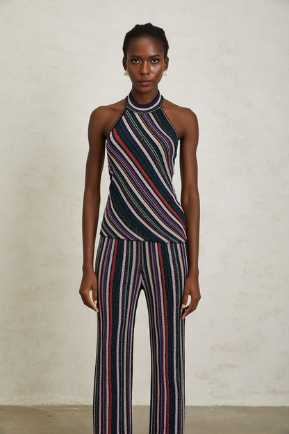 Harper Purple Striped Knit Top & Trousers Set