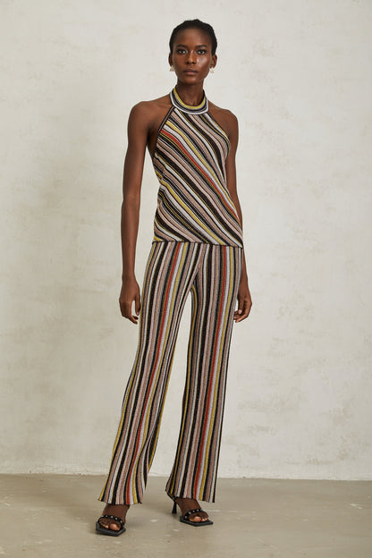 Harper Brown Striped Knit Top & Trousers Set