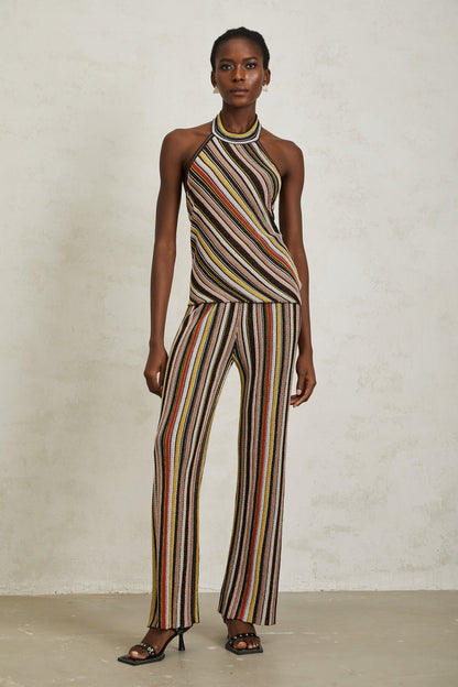 Harper Brown Striped Knit Top & Trousers Set
