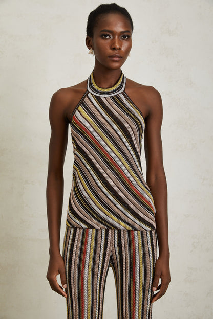 Harper Brown Striped Knit Top & Trousers Set