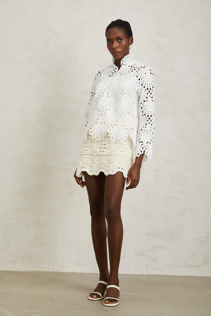 Wilhelmine White Corded Lace Blouse
