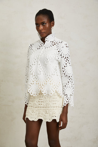Wilhelmine White Corded Lace Blouse