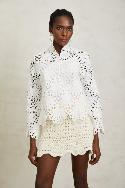 Wilhelmine White Corded Lace Blouse