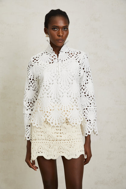 Wilhelmine White Corded Lace Blouse