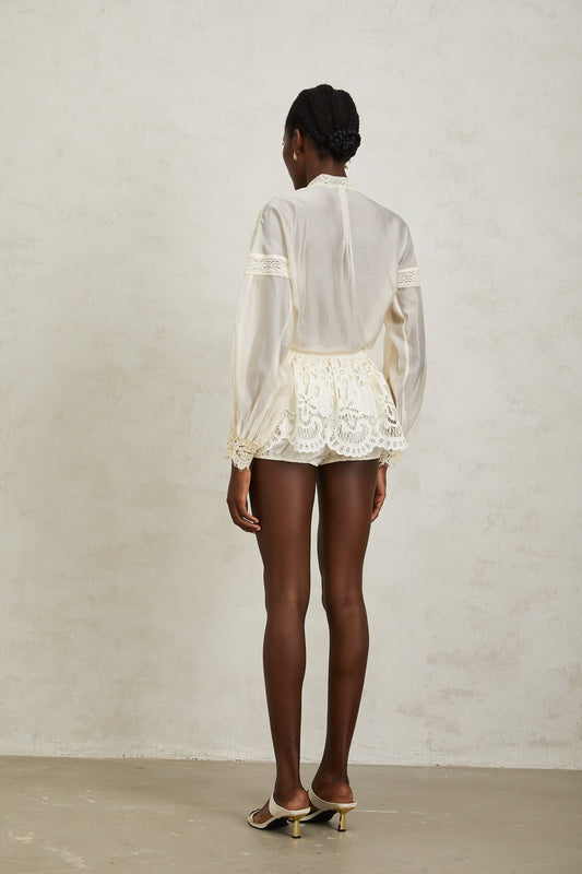 Noa Neutral Floral Lace Blouse & Skirt Set