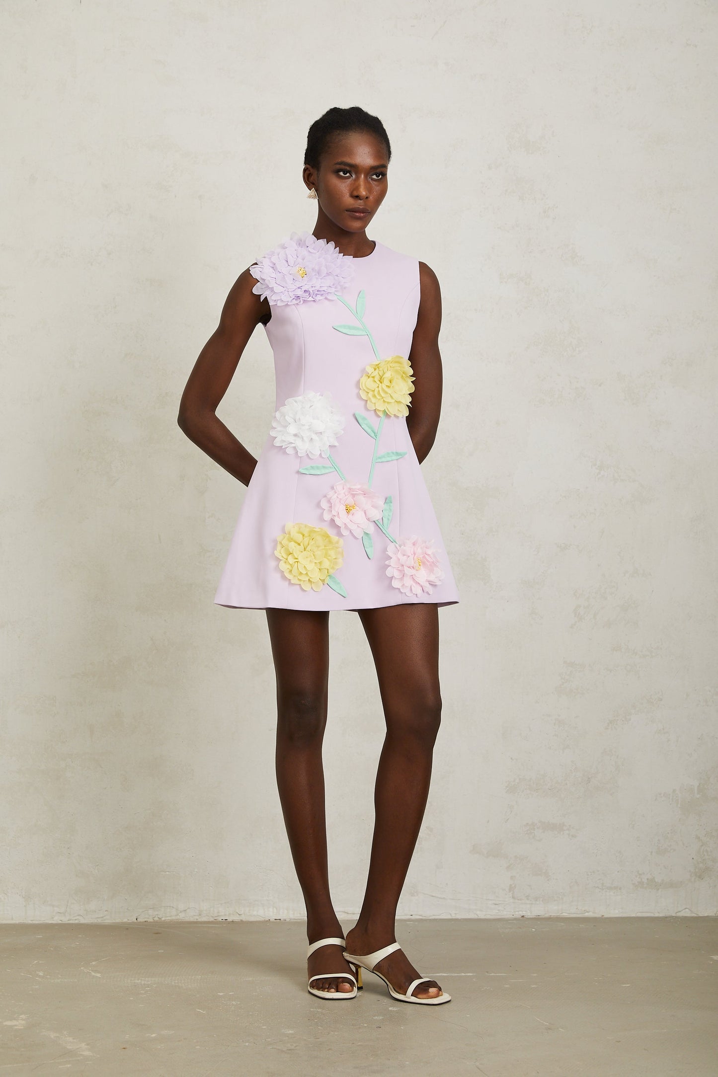 Véronique Purple 3D Petal Sleeveless Mini Dress