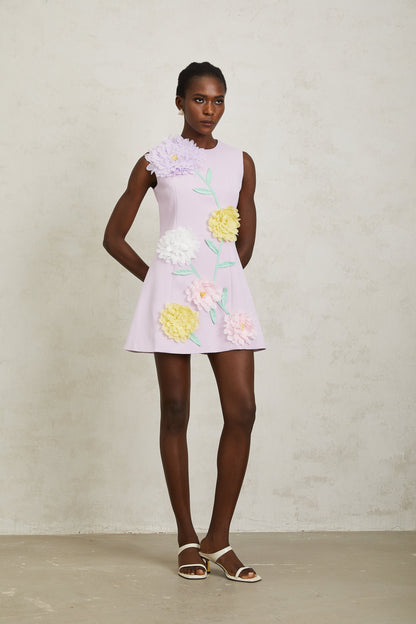 Véronique Purple 3D Petal Sleeveless Mini Dress
