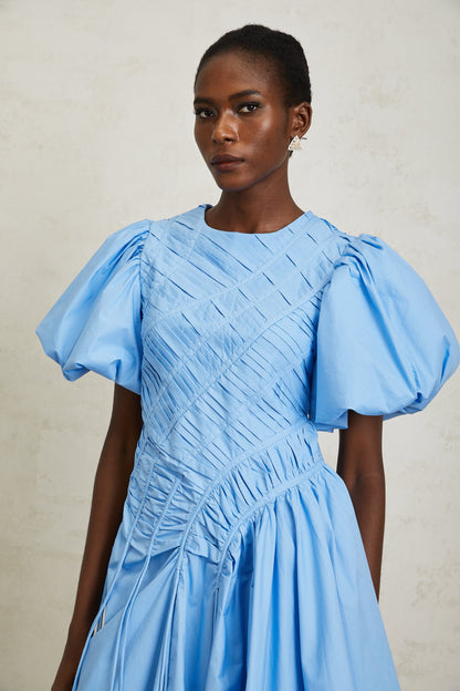 Amaryllis Blue Ruched Drawstring Hem Mini Dress