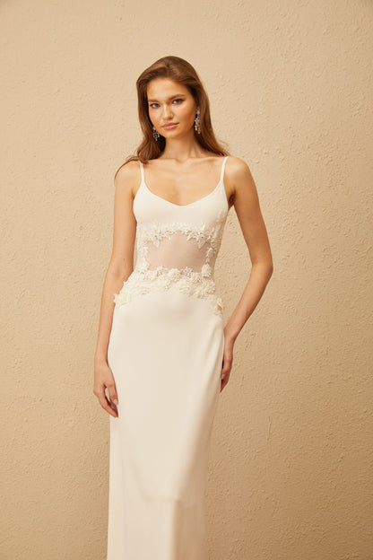 Uxue Off White Floral Embroidered Knit Maxi Dress
