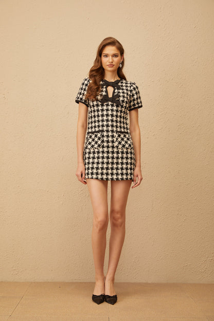 Capucine Black Houndstooth Tweed Mini Dress