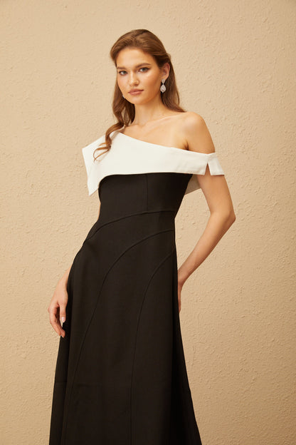 Mélanie Color Block Asymmetrical Midi Dress