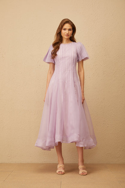 Léna Light Purple Pleated Organza Midi Dress