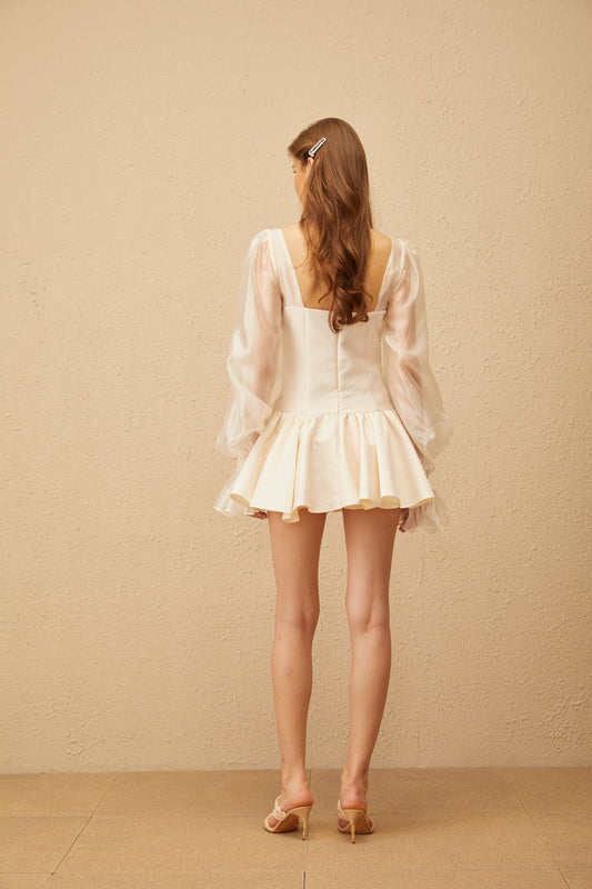 Irène Neutral Self Tie Organza Panel Mini Dress