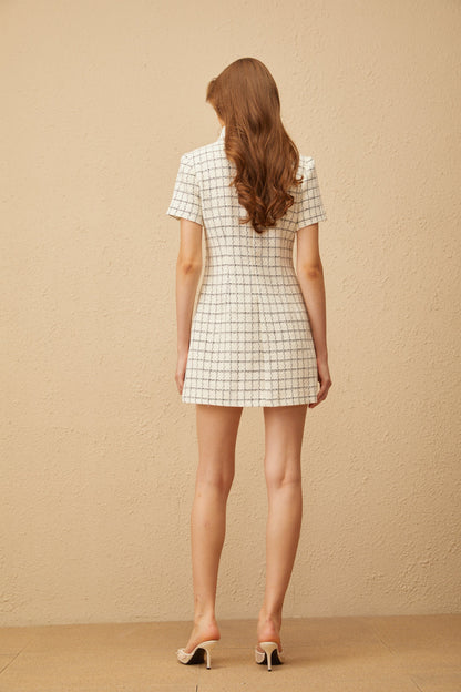 Roxane White Plaid Tweed Mini Dress