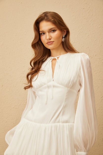 Juliette White Pleated Bubble Hem Mini Dress