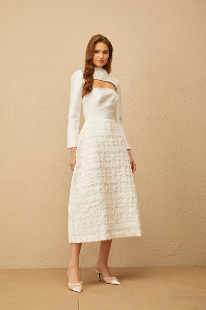 Dulcie White Floral Jacquard Shawl & Dress Set