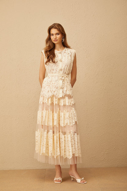 Odette Neutral Floral Lace Top & Skirt Set