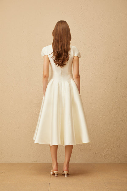 Aventin White Godet Design Midi Dress