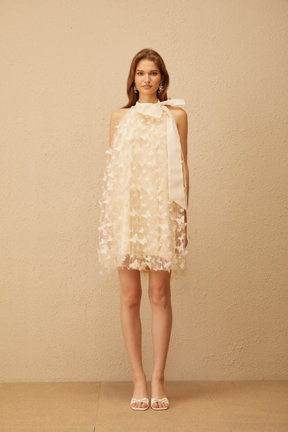 Brune Neutral 3D Butterfly Tulle Mini Dress