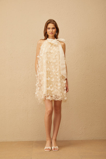 Brune Neutral 3D Butterfly Tulle Mini Dress