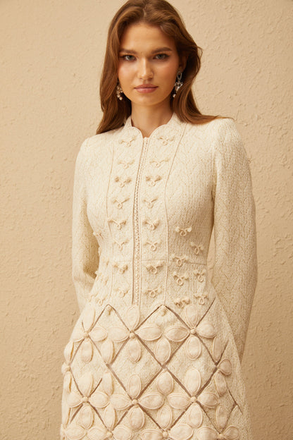Carlota White Floral Crochet Knit Mini Dress